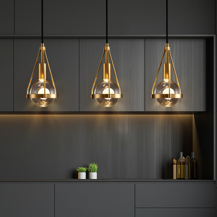 Lampe suspendue en bronze en cristal moderne Copper globe suspendu pour les espaces intérieurs