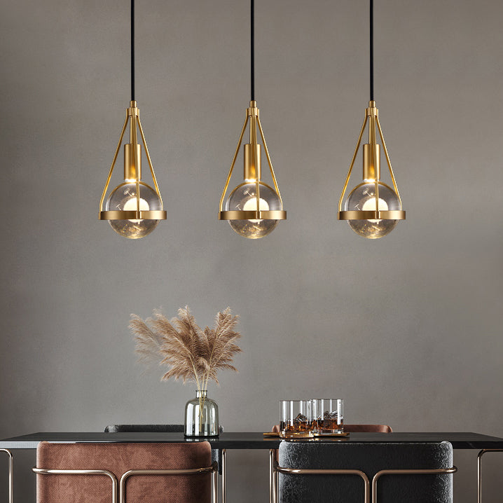 Lampe suspendue en bronze en cristal moderne Copper globe suspendu pour les espaces intérieurs