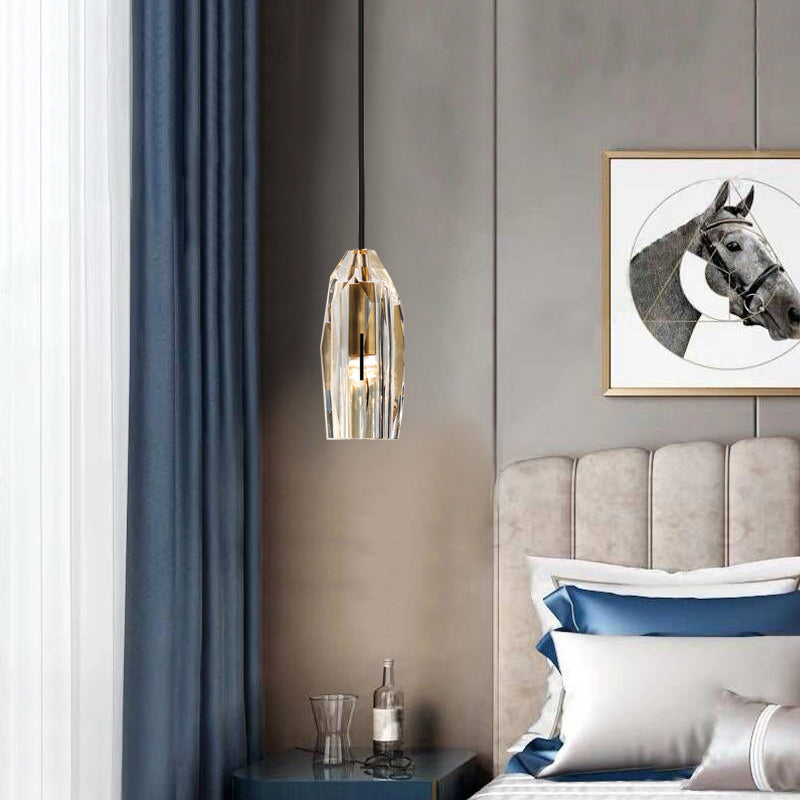 Modern Artistic Single Pendant Light Copper Geometric Hanging Lamp with Crystal Shade