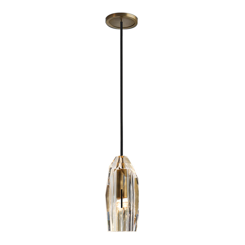 Modern Artistic Single Pendant Light Copper Geometric Hanging Lamp with Crystal Shade