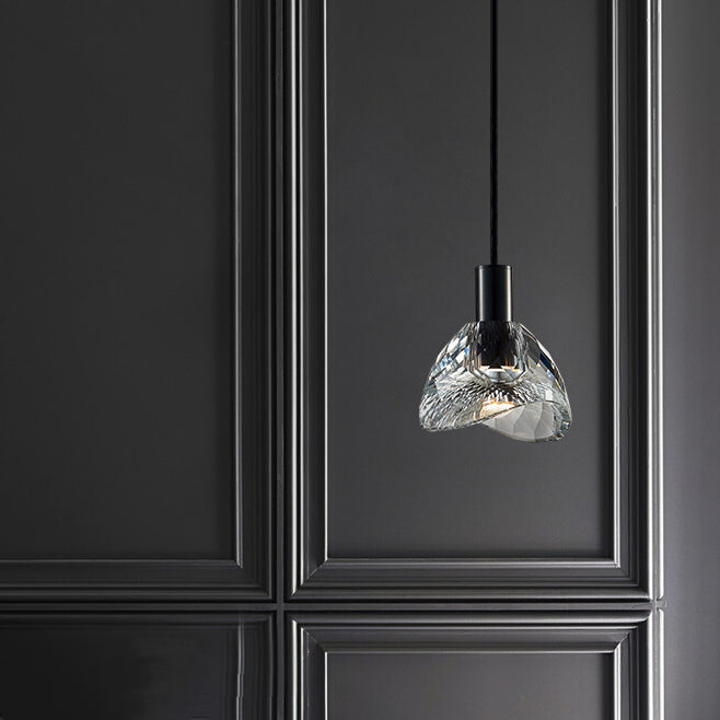 Pendre en cristal noir en cuivre de style luxe moderne lampe à suspension géométrique pour chambre à coucher