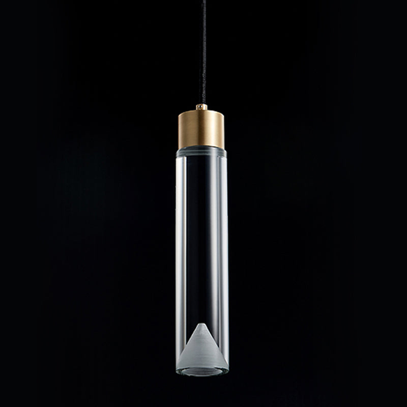 Moderne Luxuszylindrische hängende helle kupferhaltige Hanglampe mit Kristallschatten