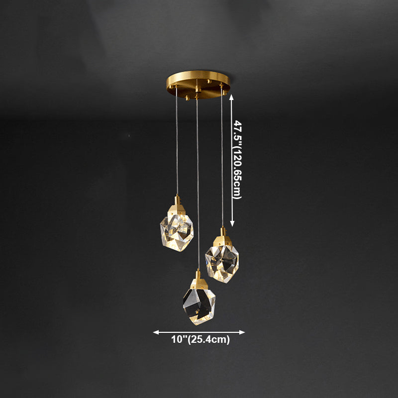 Lampe à suspension géométrique en cuivre LED moderne LED avec nuance de cristal