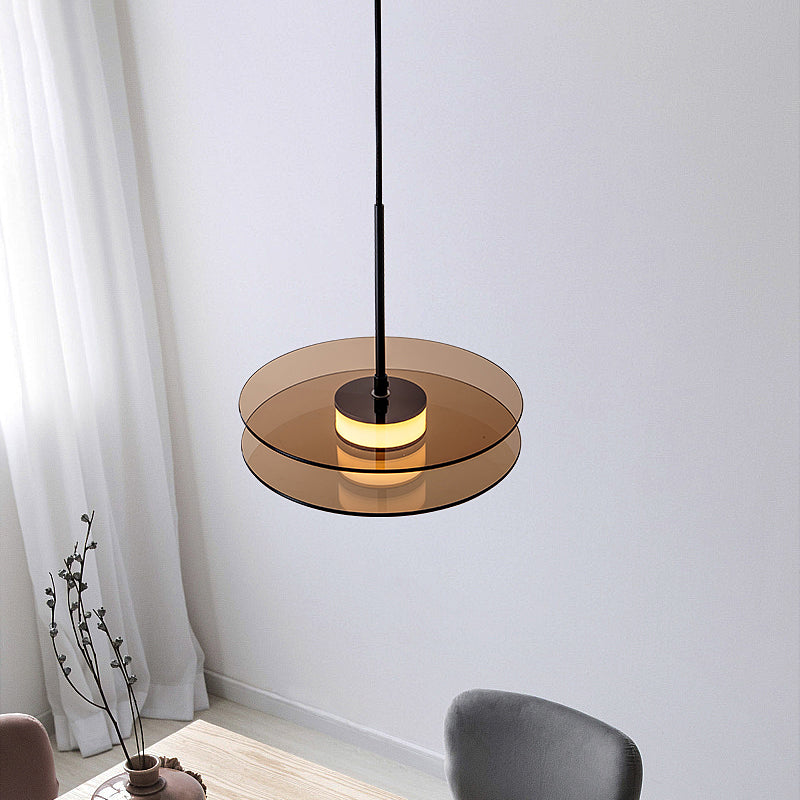 LED circulaire en verre lampe suspendue dans un pendentif en fer forgé moderne pour salle à manger