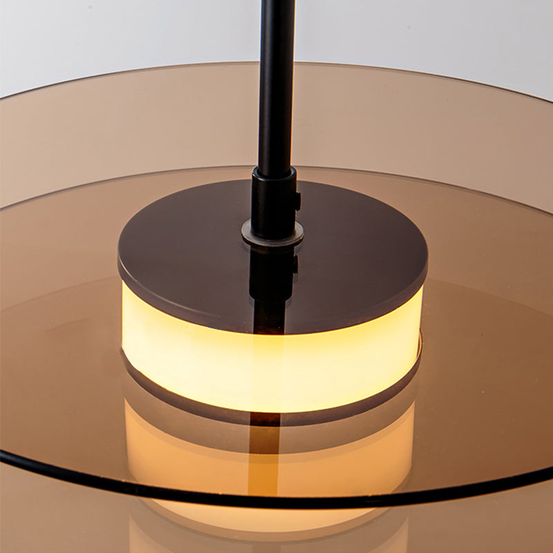 LED circulaire en verre lampe suspendue dans un pendentif en fer forgé moderne pour salle à manger