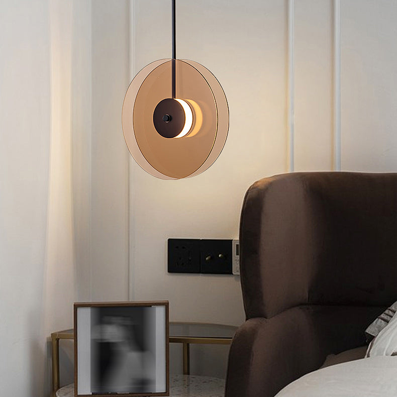 LED circulaire en verre lampe suspendue dans un pendentif en fer forgé moderne pour salle à manger