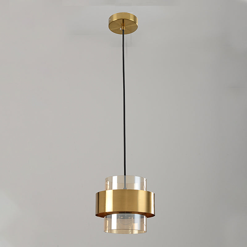 Pendre cylindrique artistique moderne Light Metroplate en métal lampe suspendue avec une teinte en verre