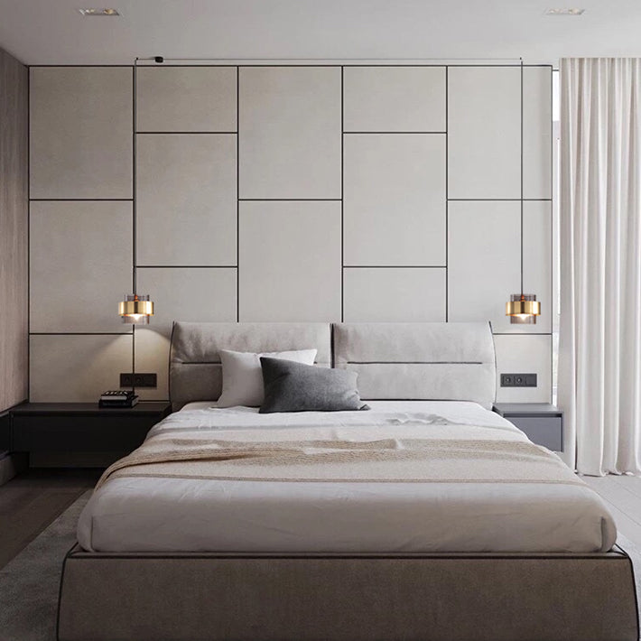 Modern Artistic Cylindrical Pendant Light Electroplate Metal Hanging Lamp with Glass Shade