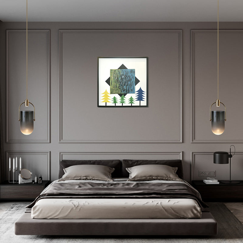 Bucket Shape Hanging Lighting Modern Style Glass 1 Light Pendant Lamp for Restaurant