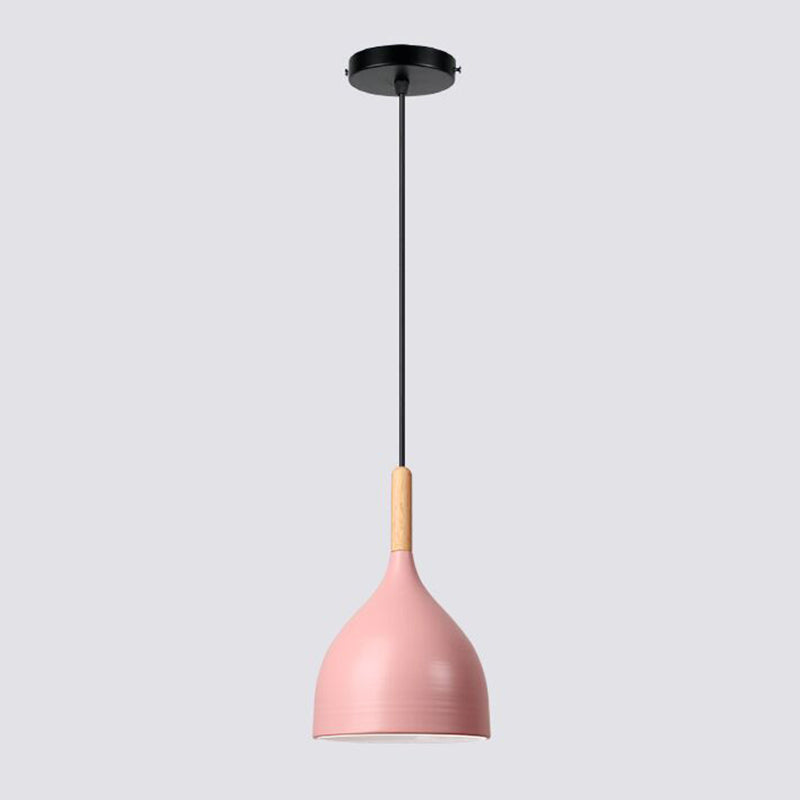 Bowl Shape Hanging Lighting Modern Macaron Style Metal 1 Light Pendant Lamp