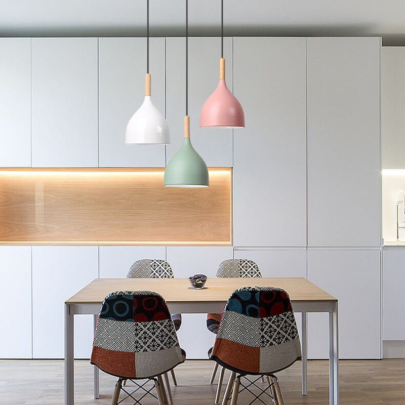 Bowl Shape Hanging Lighting Modern Macaron Style Metal 1 Light Pendant Lamp