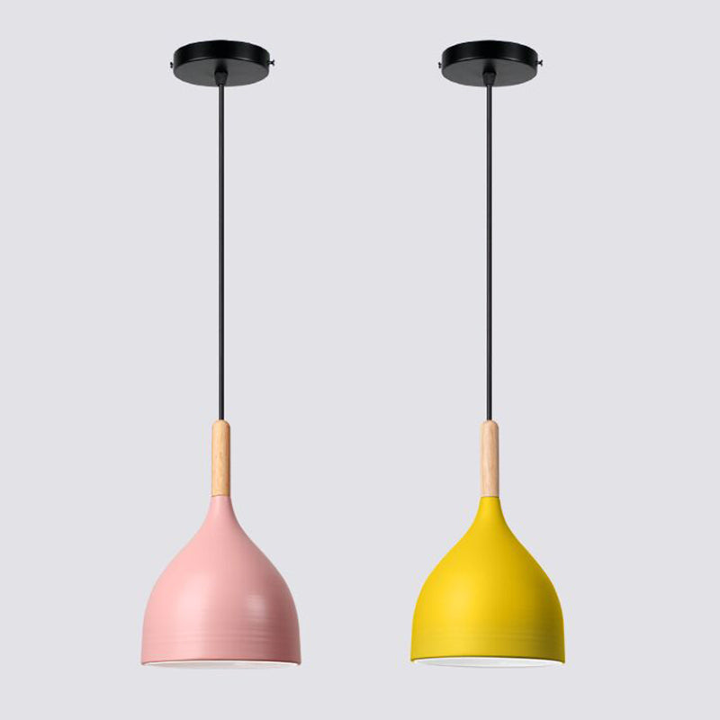Bowl Shape Hanging Lighting Modern Macaron Style Metal 1 Light Pendant Lamp