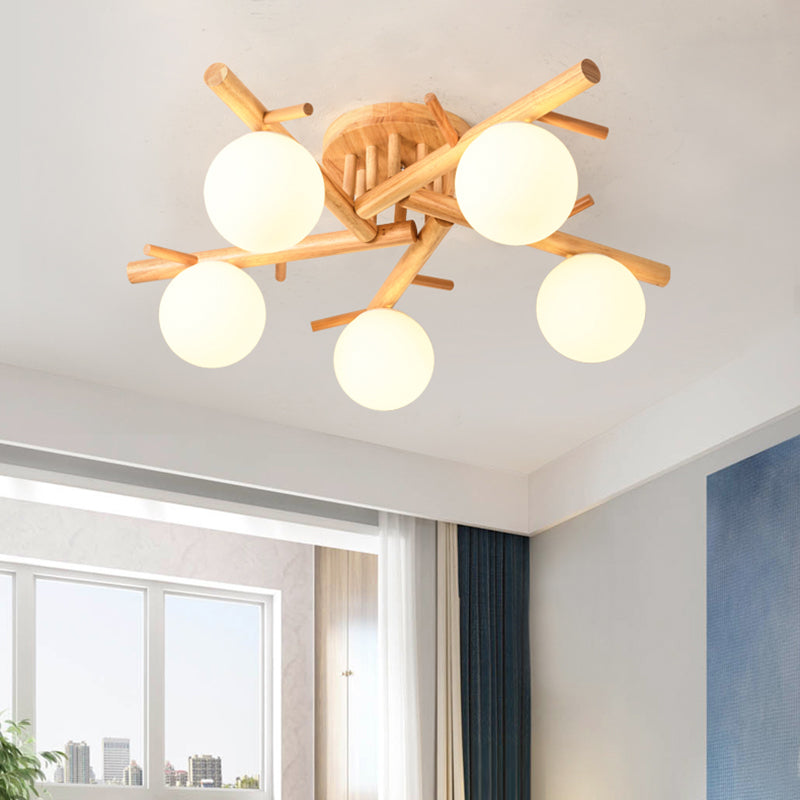 Luminaire de plafond en forme de globe en bois, luminaire de style moderne, beige