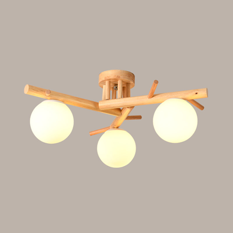 Luminaire de plafond en forme de globe en bois, luminaire de style moderne, beige
