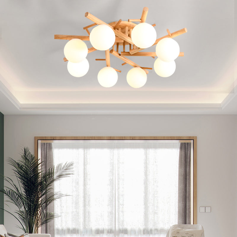 Luminaire de plafond en forme de globe en bois, luminaire de style moderne, beige