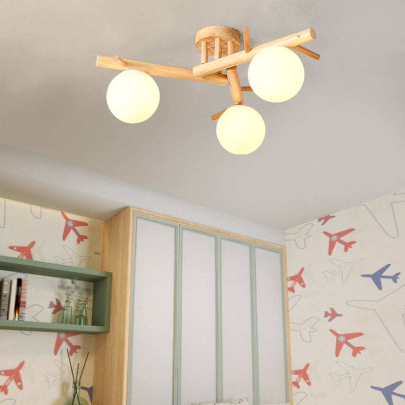 Luminaire de plafond en forme de globe en bois, luminaire de style moderne, beige