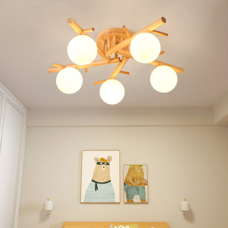 Luminaire de plafond en forme de globe en bois, luminaire de style moderne, beige