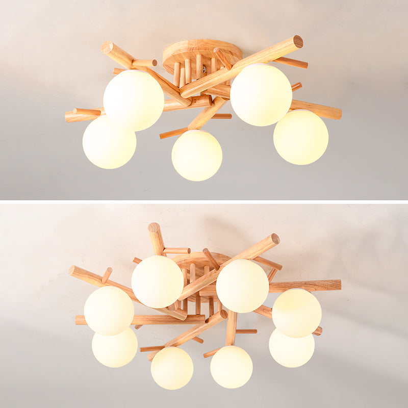 Luminaire de plafond en forme de globe en bois, luminaire de style moderne, beige