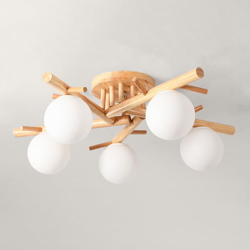 Luminaire de plafond en forme de globe en bois, luminaire de style moderne, beige