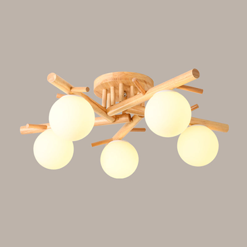 Luminaire de plafond en forme de globe en bois, luminaire de style moderne, beige