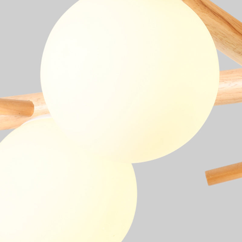 Luminaire de plafond en forme de globe en bois, luminaire de style moderne, beige