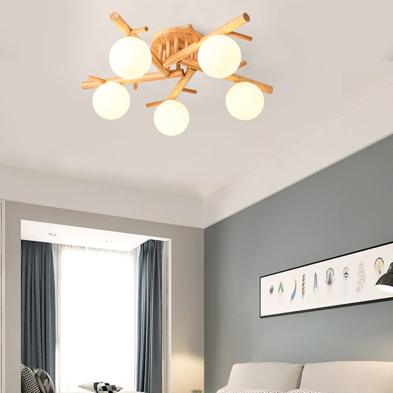 Luminaire de plafond en forme de globe en bois, luminaire de style moderne, beige