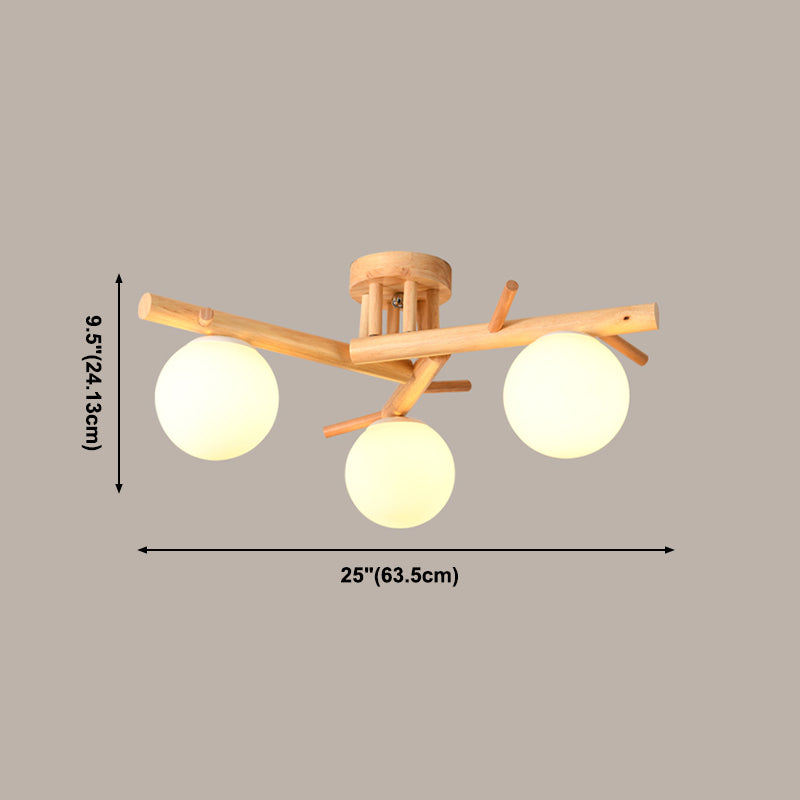 Luminaire de plafond en forme de globe en bois, luminaire de style moderne, beige