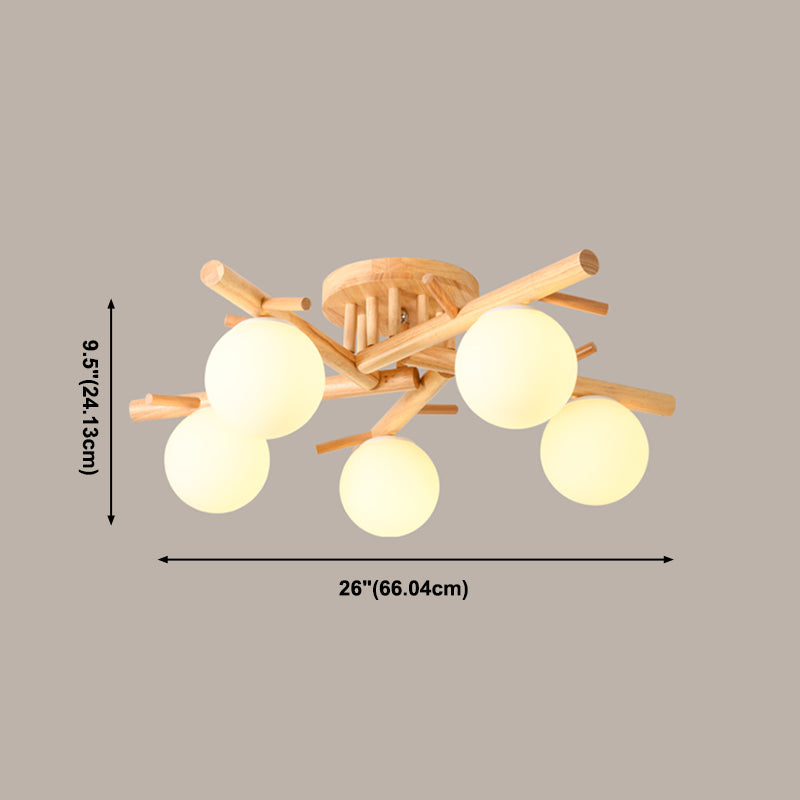 Luminaire de plafond en forme de globe en bois, luminaire de style moderne, beige