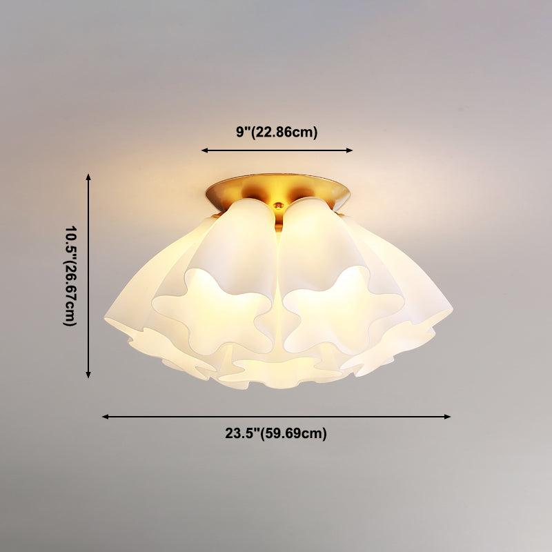 Bedroom Flush Mount Light Modern Gold Ceiling Light Fixture with Floral Glass Shade