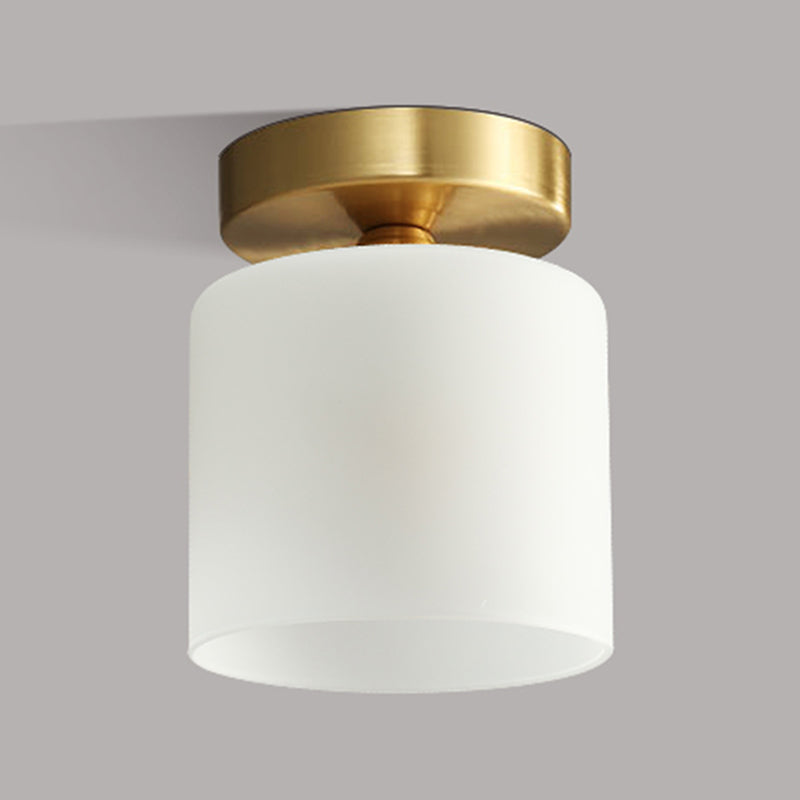 Glass Cylinder Flush Mount Light Modern Style Gold Semi Flush Mount Lighting