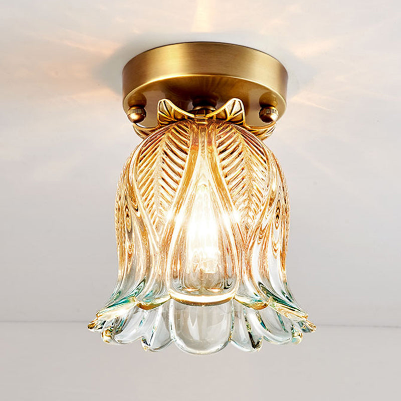 Floral Ceiling Mount Light Fixture Modern Style Glass Gold Ceiling Mounted Fixture