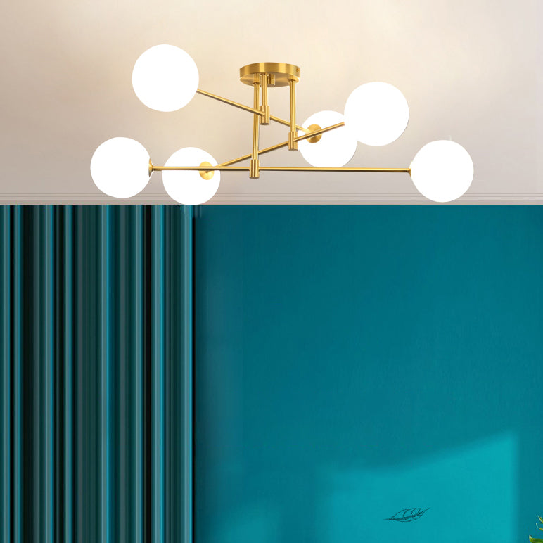 Glass Globe Semi Flush Mount Light Simplicity Style Gold Ceiling Light for Living Room