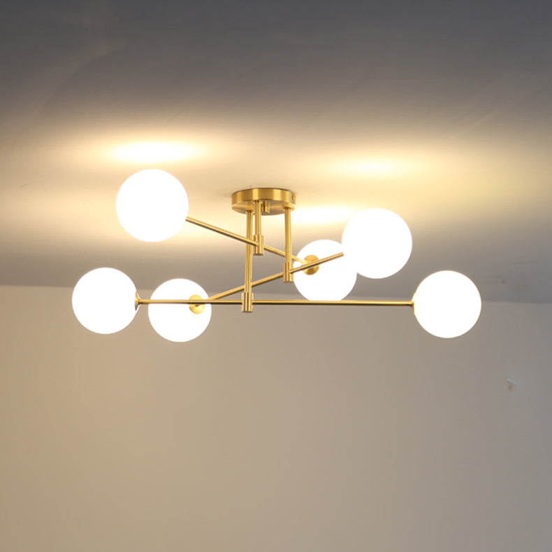 Glass Globe Semi Flush Mount Light Simplicity Style Gold Ceiling Light for Living Room