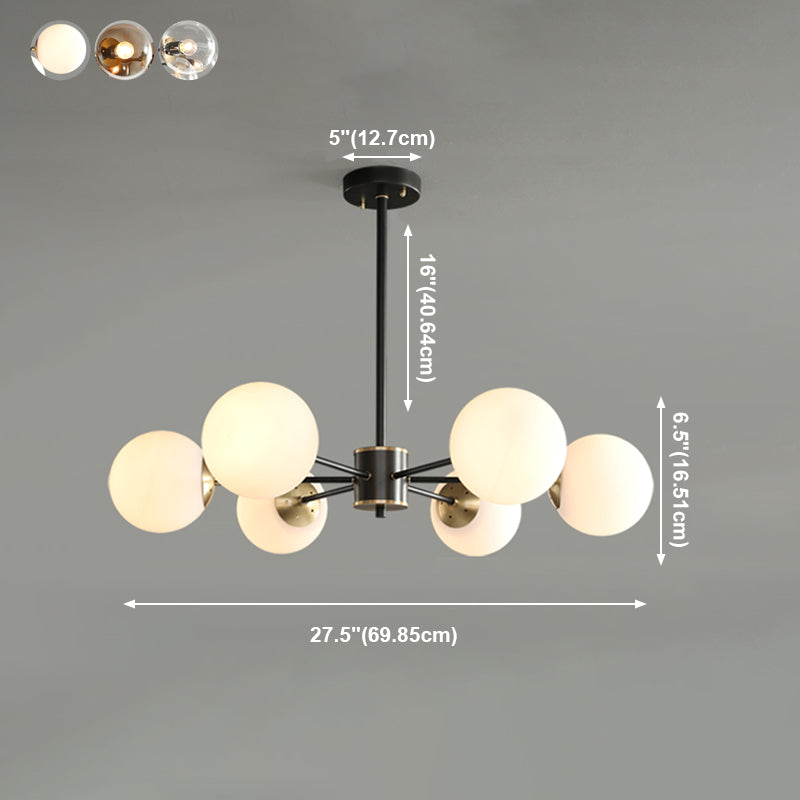 Modern Globe Chandelier Light Fixtures Multi-Head Suspension Pendant Lamps with Glass Shade