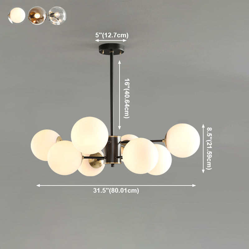 Modern Globe Chandelier Light Fixtures Multi-Head Suspension Pendant Lamps with Glass Shade