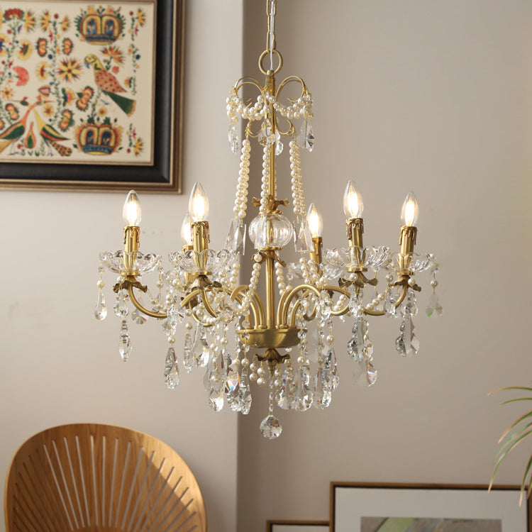 American Chandelier Brass Multi Light Hanging Light with Crystal for Bedroom