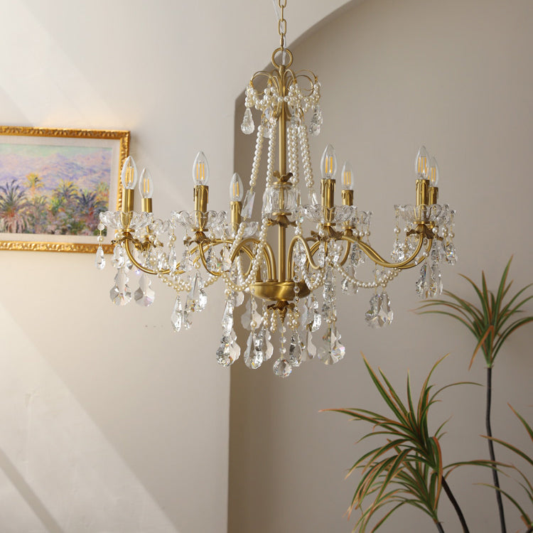 American Chandelier Brass Multi Light Hanging Light with Crystal for Bedroom