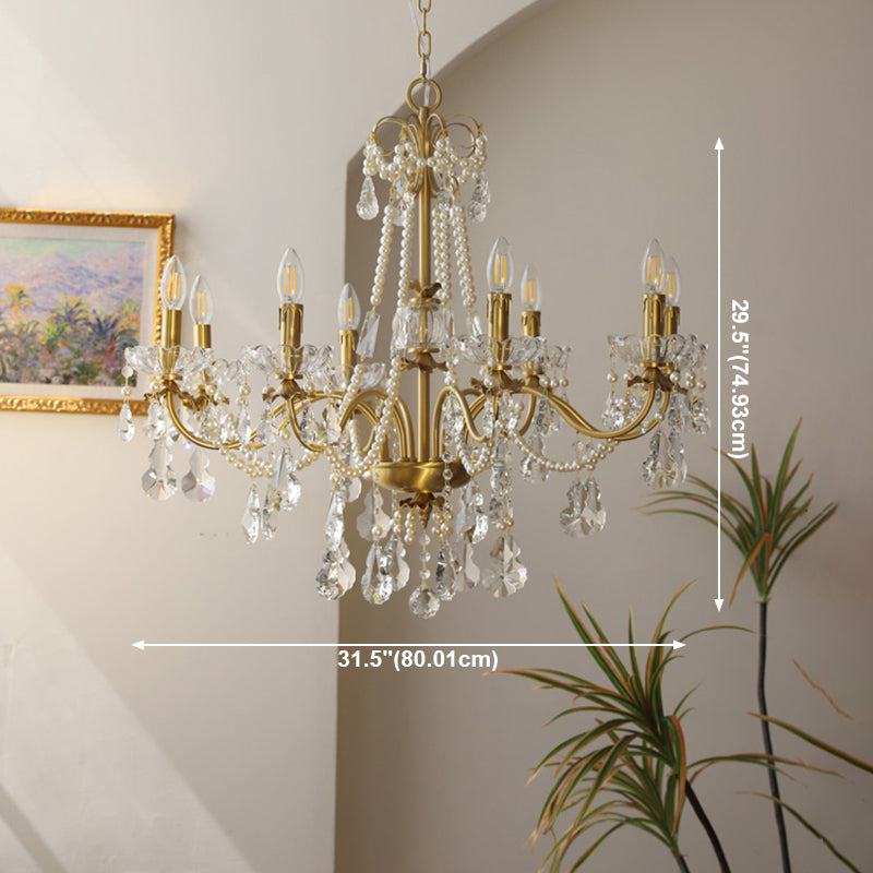 American Chandelier Brass Multi Light Hanging Light with Crystal for Bedroom