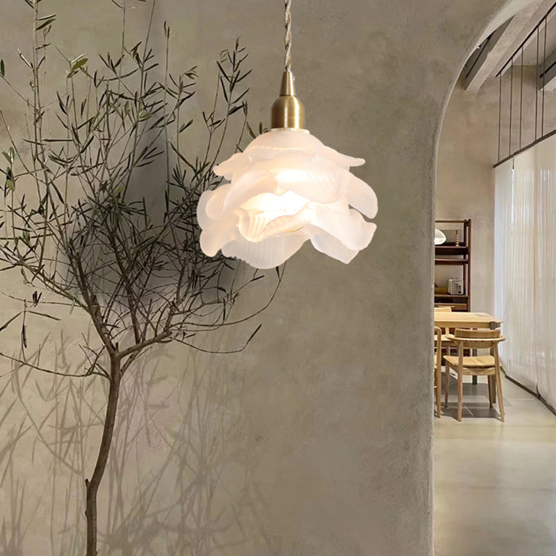 Glass Flower Pendants Lights Single Bulb Modern Style Living Room Hanging Light Fixtures