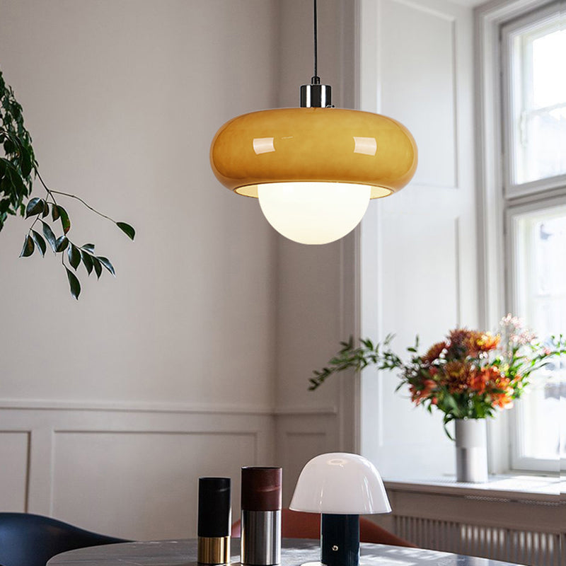 Style moderne verre blanc suspendu 1 tête de salle à manger pendante lumière en jaune