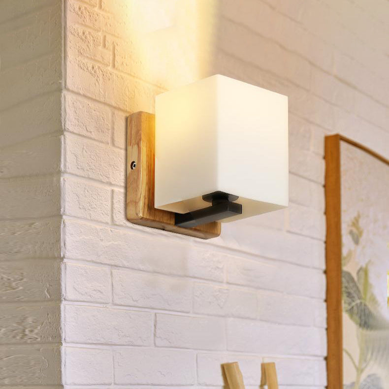 Éclairage de paroi en bois géométrique Appiculture de lumière murale beige minimaliste