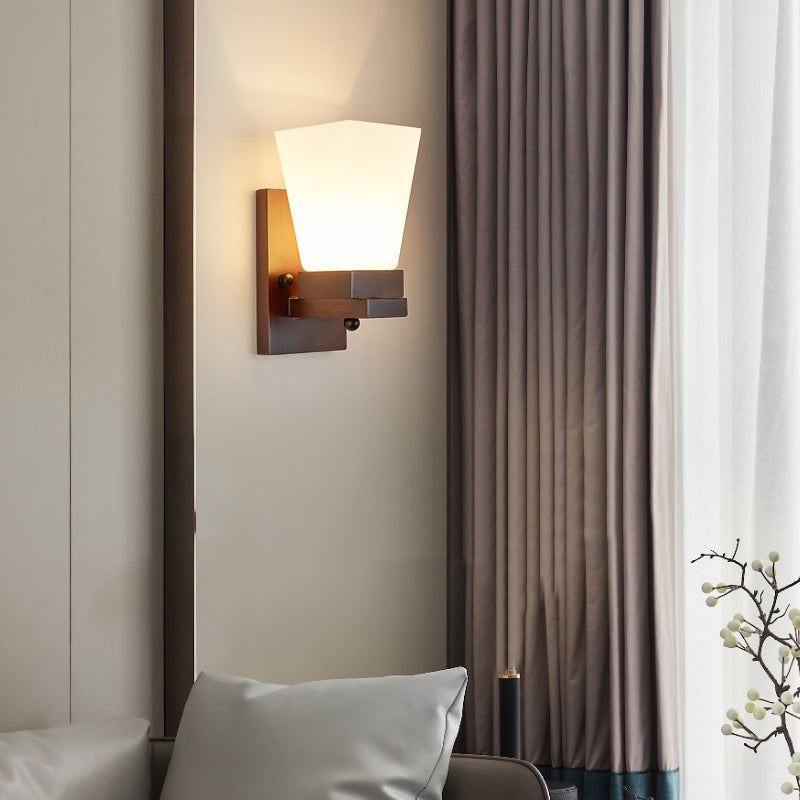 Sala de estar de madera apliques contemporáneos 1 cabeza de vidrio de vidrio luz montada en la pared