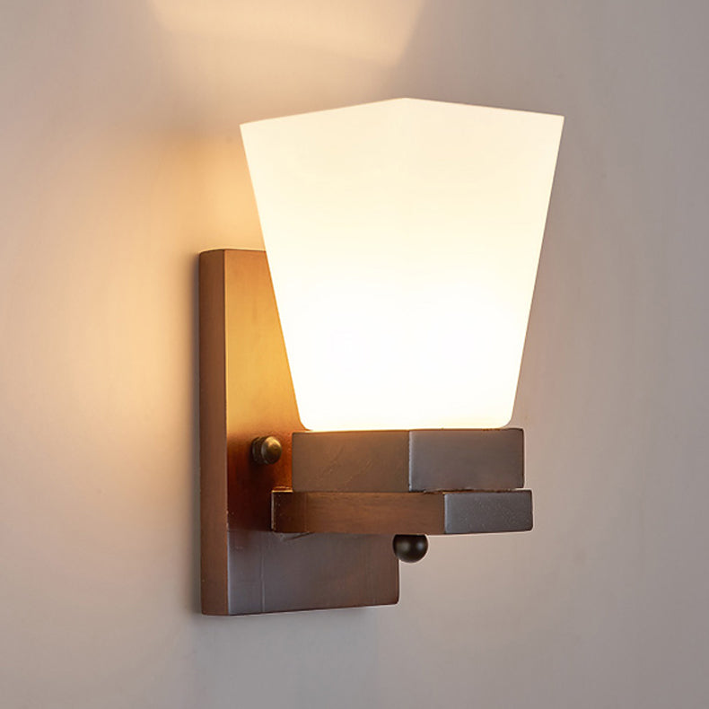 Sala de estar de madera apliques contemporáneos 1 cabeza de vidrio de vidrio luz montada en la pared