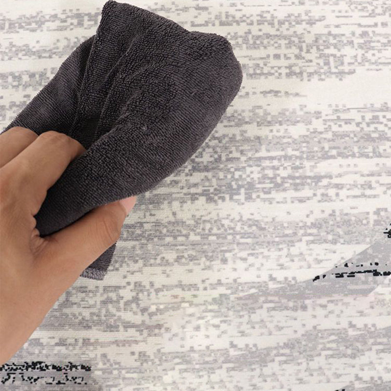 Gray Modern Carpet Polyester Swirl Marks Carpet Washable Carpet for Living Room