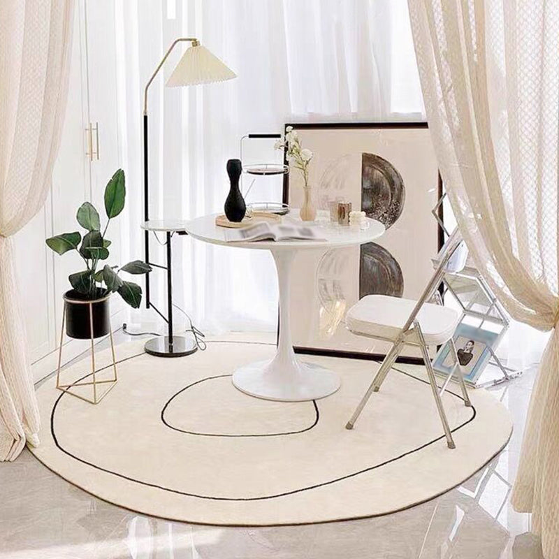 White Casual Rug Polyester Line Rug Non-Slip Backing Rug for Home Decor