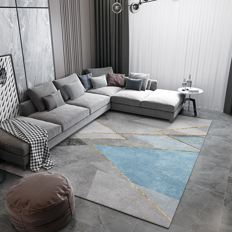 Gray Modern Rug Polyester Color Block Rug Washable Rug for Living Room