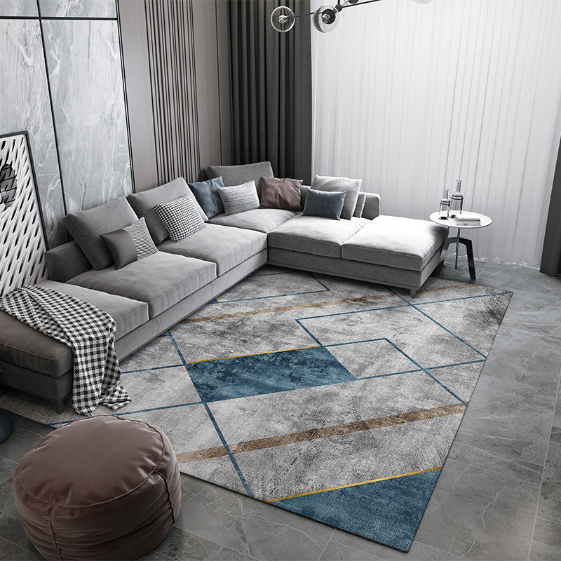 Gray Modern Rug Polyester Color Block Rug Washable Rug for Living Room