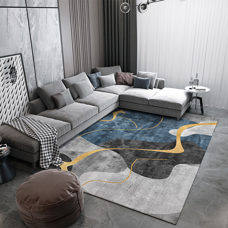 Gray Modern Rug Polyester Color Block Rug Washable Rug for Living Room
