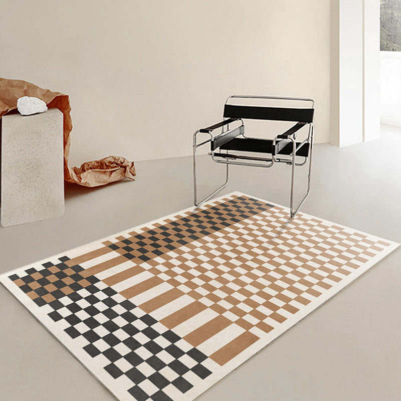 Brown Modern Rug Polyester Grating Pattern Rug Non-Slip Backing Rug for Living Room