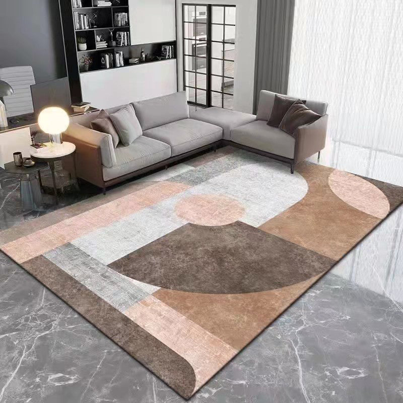 Brown Simple Rug Polyester Color Block Rug Washable Area Rug for Living Room